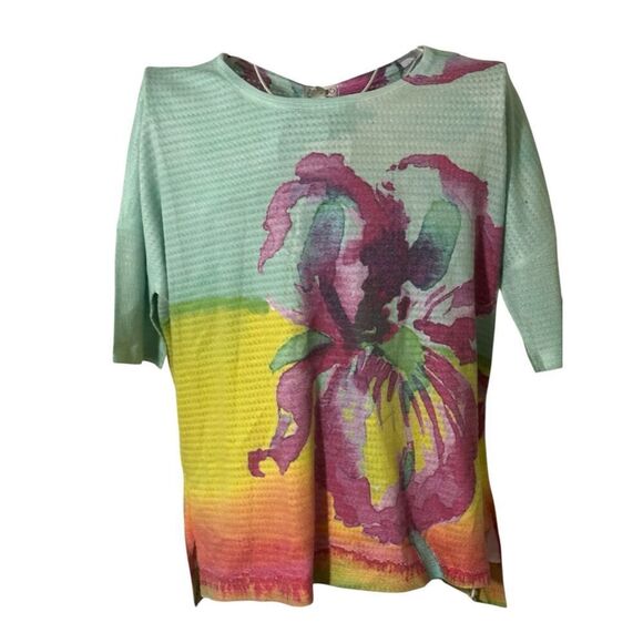 NEW WITH TAGS Women's ATELIER 5 By Gozde Yilmaz Floral Tunic Top short sleeve Si - Picture 2 of 11